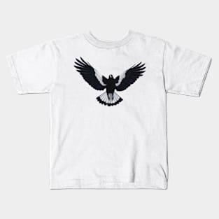 Swooping magpie. Magpie illustration. Australian theme decor, original artwork. Unique gift. Kids T-Shirt